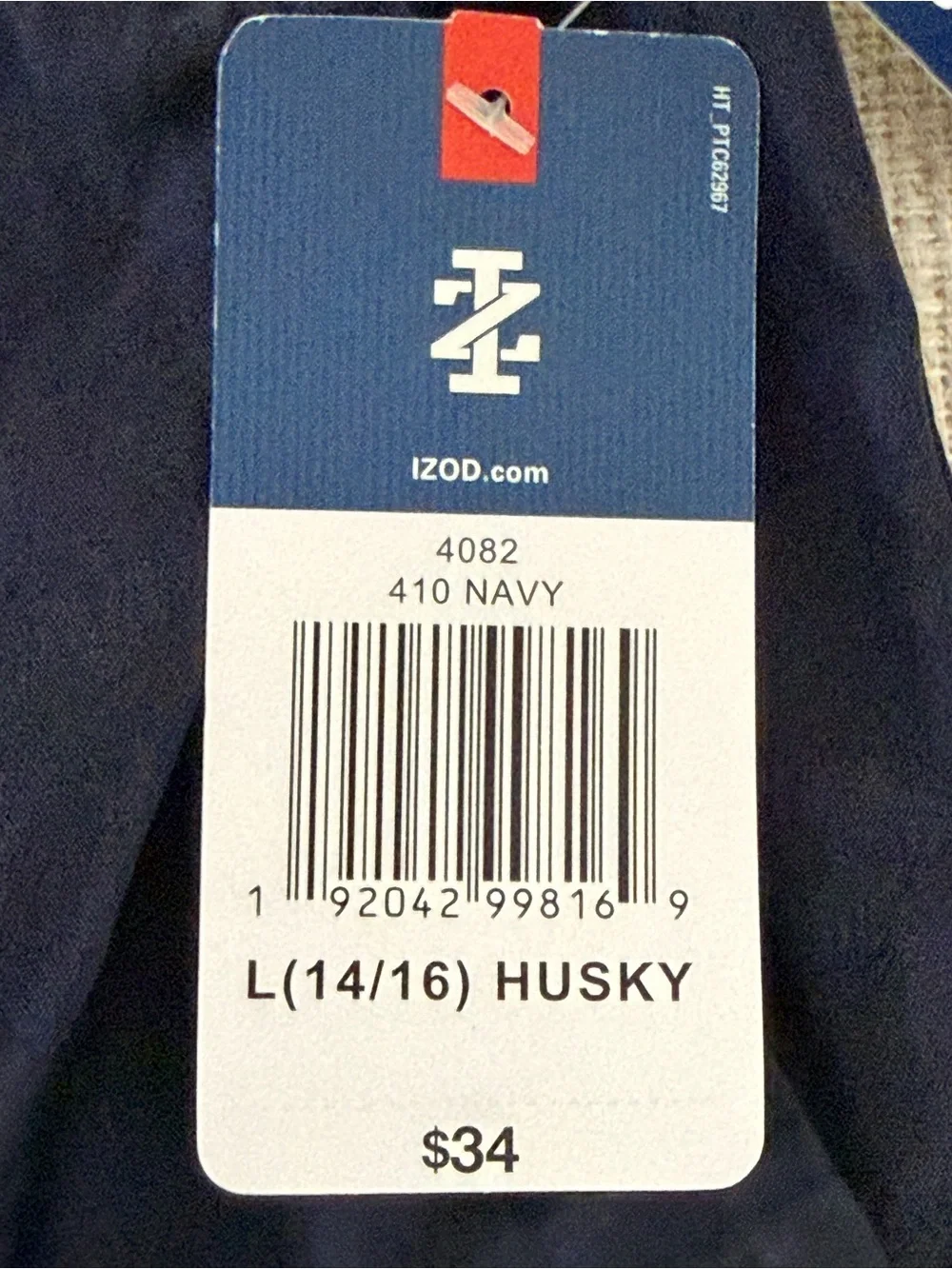 IZOD Boys L 14/16 Husky Navy Pull-On Chino Shorts NWT